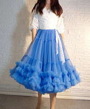 Plum A-line Tiered Tulle Midi Skirt Outfit Women Custom Plus Size Fluffy Tulle S image 8