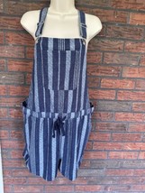 Blue Striped Shortalls XXL 19 Stretch Shorts Overalls 4 Pocket Soft Bibs - £7.44 GBP