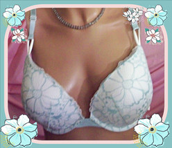 38DD Aqua White LACE Mesh Wings Extreme Lift Victorias Secret Plunge PU UW Bra - £31.96 GBP