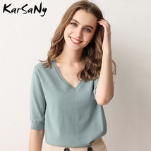 KarSany Half Sleeve  Blouse Women Summer 2022 Pullovers Ladies V-neck Blouses Bl - £57.71 GBP