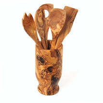 Olive Wood Kitchen Server Set with Holder - 6 Pieces - $58.95