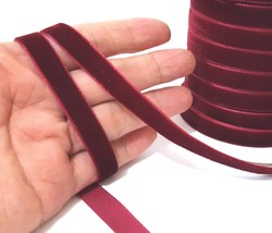 3/8 inch / 1cm wide - 7 yds Burgundy Red Nylon Velvet ribbon W16 - £5.52 GBP