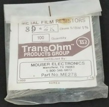 LOT OF 100 NEW MOUSER ELECTRONICS ME278 METAL FILM RESISTORS 89*2K OHMS,... - $18.95