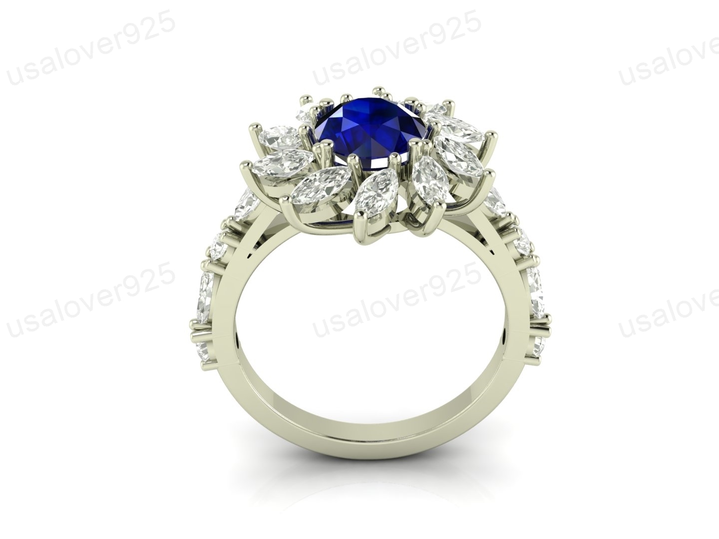 Blue Sapphire Stone 925 Silver Modern Designer Women Party Wear Ring Jewelry Item image 10