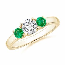 ANGARA Round Diamond and Emerald Three Stone Ring in 14K Gold (HSI2, 0.7... - £1,592.42 GBP
