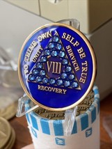 Eight year AAA medallion blue sapphire tri-plate Sobriety Chip - $20.99