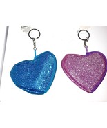 purse charms Key Chains Blue Pink Glitter  set of 2 Heart Shaped Mini Purse - $275.74 MXN
