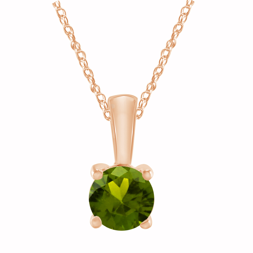 1 Ct Round Cut Peridot Solitaire Pendant With 18" Chain 14k Solid Rose Gold - $267.71