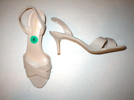 New Womens Calvin Klein Slingbacks Beige Heels Open Toe 9 Patent Taupe Nude Shoe - £100.49 GBP
