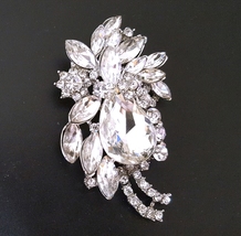 1 pc Faceted Glass Clear White Rhinestone Brooch 3&quot; /7.62cm Height B437 - £7.98 GBP