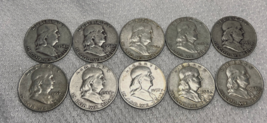 Franklin Half Dollar Denver Mint 10 Coin Lot  1952D  1953D  1954D  1957D  1958D - £106.63 GBP