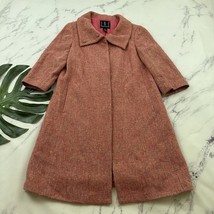 INC Womens Vintage Y2k Tweed Coat Size 12 Coral Pink Wool Blend Cowl Neck - $35.63