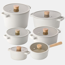NEOFLAM FIKA Induction Ceramic Saucepan &amp; Pot 6p Dishwasher Safe No PFOA White - £506.52 GBP