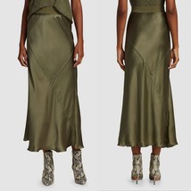 NWT $375 ATM Anthony Thomas Melillo Sz S Army Green Silk Maxi Column Skirt Women - £155.34 GBP