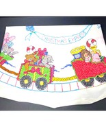 Vintage Embroidered Christmas Tablecloth 45.5” Round – Santa Trees Train... - $32.34 CAD