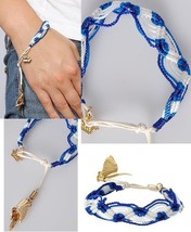 Disney Couture Pocahontas BLUE/WHITE &amp; 14KT Gp Head DRESS/FEATHER Charm Bracelet - £26.06 GBP