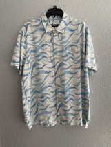 Tommy Bahama Shirt Mens XL Blue White Waves Short Sleeve Silk Blend Island Zone - £27.28 GBP