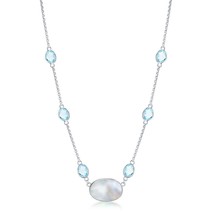 Silver Oval Mother of Pearl &amp; Round Blue Topaz by the Yard Necklace - £147.81 GBP