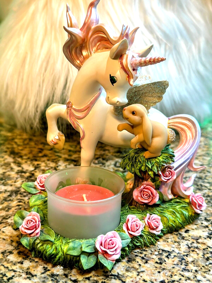 Vintage Starry Rainbow Unicorn Love Sweet Dreams Magical Bunny Candle Ho... - £32.25 GBP