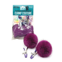 AF Sexy Nipple Clamps Purple Puff Balls - £19.89 GBP