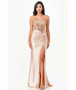 Sequin Lace &amp; Satin Front Twist Long Dress - $254.22 CAD