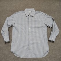 Ermenegildo Zegna Dress Shirt Men 16.5 42 Blue Tan Striped Long Sleeve Cotton - £33.37 GBP