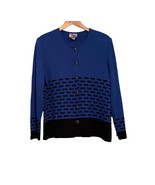 Vintage Mita Knit Cardigan NWT Cobalt Blue Black Size 1X Sweater Shoulde... - $631.31 MXN