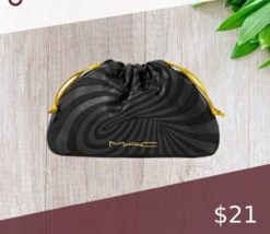 MAC Cosmetic black bag gold drawstring soft pouch makeup organizer NEW - $14.80