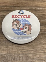 Vintage Walt Disney Button Pin 1989 Chip &amp; Dale Recycle 1980&#39;s Retro KG JD - $9.89