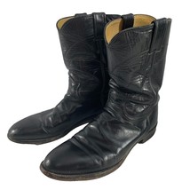 Justin Mens Boots Size 9.5 D Style 3133 Black Leather Roper Western Cowboy USA - £42.81 GBP