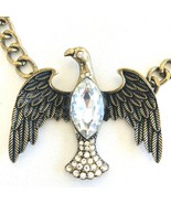 Vintage Brass Dove with rhinestones mounted on steel chainlink necklace - £31.00 GBP