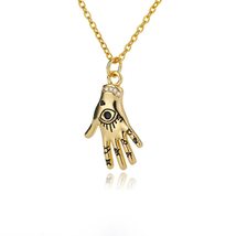 Gold Fatima Hand Evil Eye Necklace For Women Stainless Steel Lucky Clavicle Chai - £20.04 GBP