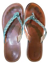 OLUKAI Women&#39;s Kahiko Teal Leather Braided Thong Sandal - Size 8 - $37.26 CAD