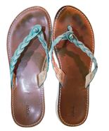 OLUKAI Women&#39;s Kahiko Teal Leather Braided Thong Sandal - Size 8 - $488.22 MXN