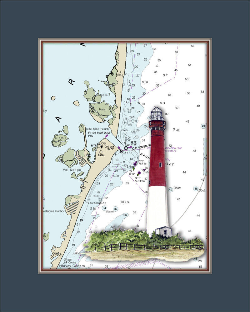 Primary image for Barnegat Lighthouse and Nautical Chart High Quality Canvas Print