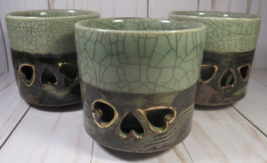 Otagiri Pottery Cups  SOMA-YAKE Open Hearts Tea -Sake Japan 3 qty 3.5&quot; x 3&quot;. - $7.77