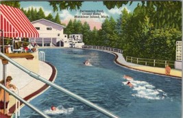 Mackinac Island Michigan Swimming Pool Grand Hotel Linen Postcard W18 - £4.59 GBP