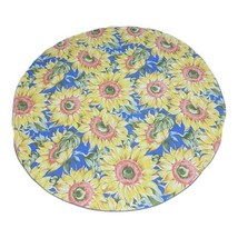 Spring Sunflower Tablecloth 58.5” Floral Round Summer Cottage Country Co... - £36.92 GBP