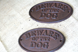 2 Beware Of The Dog Signs Rustic Decor Fence Kennel Gate Sign Cast Iron Warning - £17.91 GBP