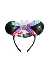 Disney Minnie Mouse Ears Headband Black Sequin Tie Dye Bow - $13.83 CAD