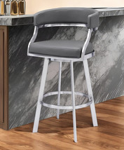 30&quot; Gray and Silver Faux Leather and Iron Low Back Bar Height Swivel Bar... - $568.13
