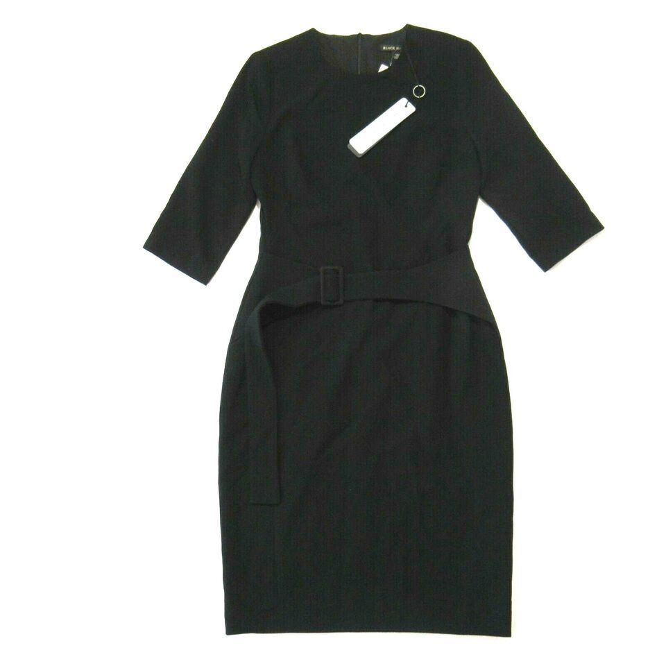 Primary image for NWT Black Halo Emma Sheath in Black Belted Super Loft Woven Dress 6 $375