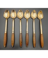 Antique Rosewood Bronze and Wood Set of 6 Iced Teaspoons Thailand Rare - $46.74