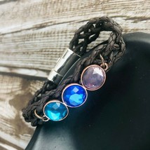 Braided Brown Leather Cord Copper Bead Accents Bangle Magnet Clasp Bracelet - $29.99