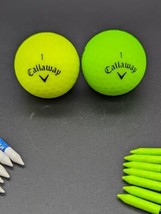 Lot of 2 CALLAWAY Golf Balls # 1 Matte Bright Yellow &amp; Neon Green With Tees - $18.08