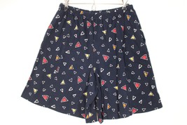 Vtg 90s Lands End M 10-12 Blue Triangle Geometric Cotton Pull On Culotte Shorts - £22.31 GBP