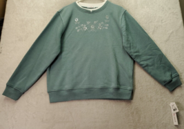 Hasting &amp; Smith Sweatshirt Women Large Green Embroidery Floral Studded Crew Neck - £14.74 GBP