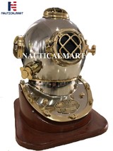 NauticalMart 18&quot; Brass Scuba Diving Divers Helmet US Navy Mark V w/ Wood... - £312.47 GBP