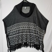 Great Northwest Indigo Womens Poncho Sz 3X Cowl Neck Fringe Hem Black Gr... - $19.40