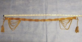 Gold Tone Metal Mesh Belt w Chain Tassel Dangles Draped Chains Vintage 1980&#39;s - £127.09 GBP